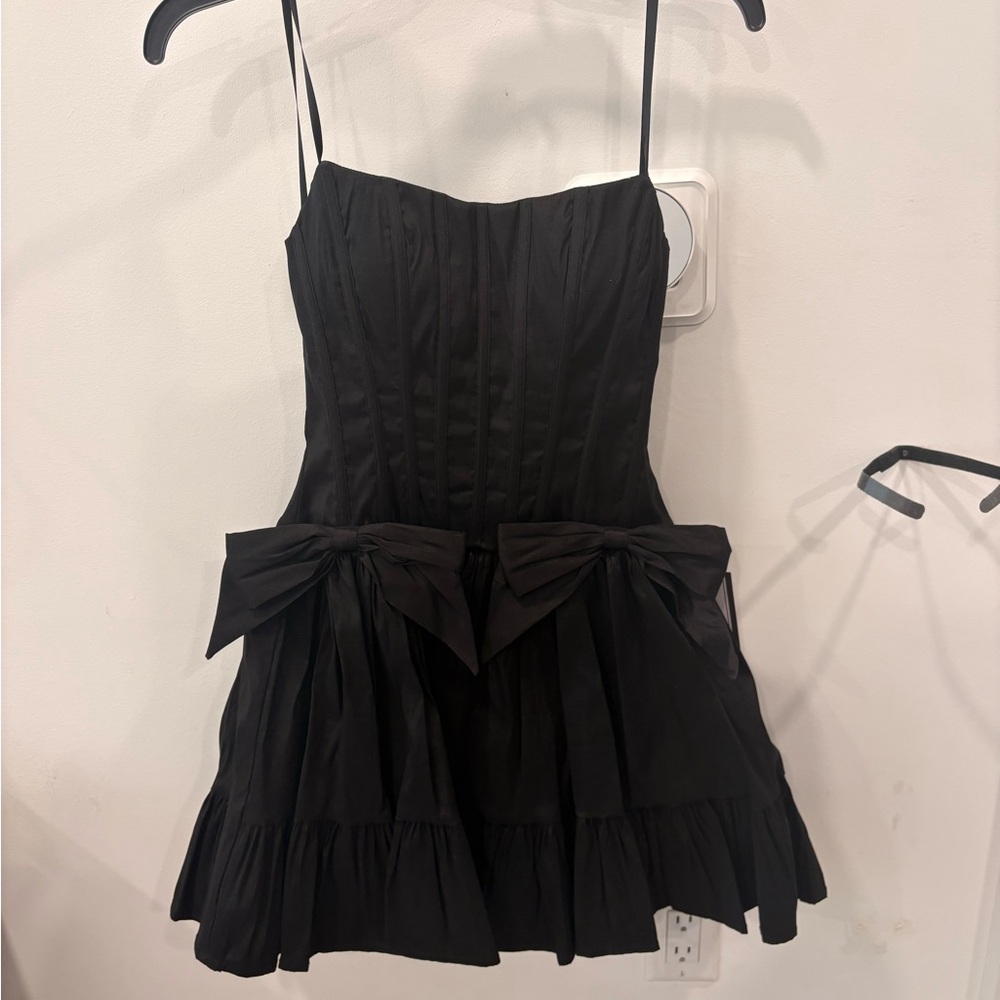 Black Mini Dress with Bow Waist Detail